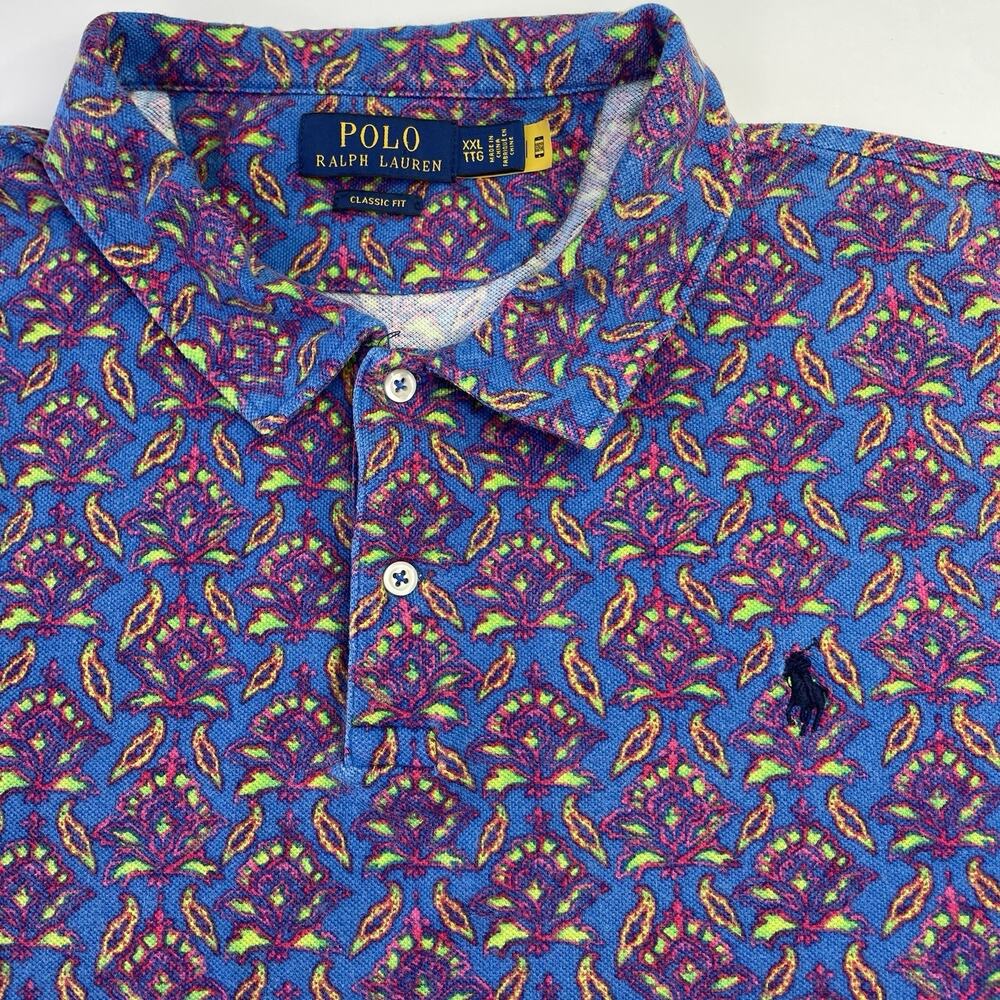 Polo‎ Ralph Lauren Shirt Men’s 2XL Button Collar Colorful Floral Print Blue